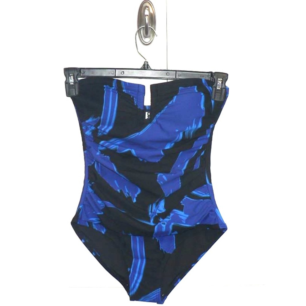 DKNY Women's U-Wire Bandeau Shirred One-Piece Swimsuit Brush Stroke Blue Small - Picture 7 of 11